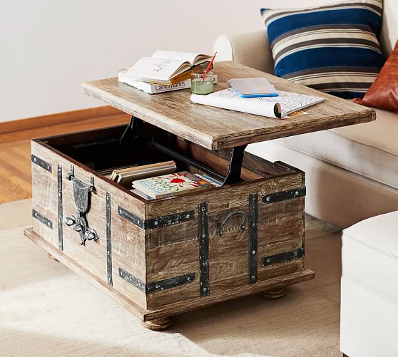 Kaplan Reclaimed Wood Lift Top Coffee, Wooden Trunk Chest Coffee Table