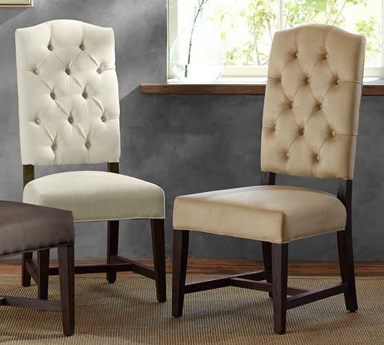 Ashton Tufted Upholstered Dining Chair, Grey Dining Chairs Mahogany Legs