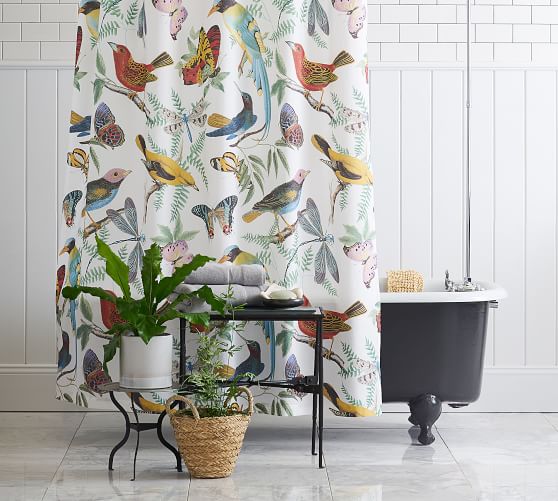 Fauna Bird Cotton Shower Curtain, Pottery Barn Shower Curtains Discontinued