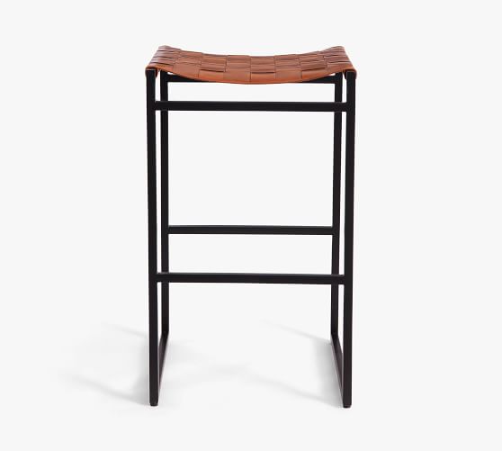Hardy Woven Leather Backless Bar, Leather Woven Bar Stools