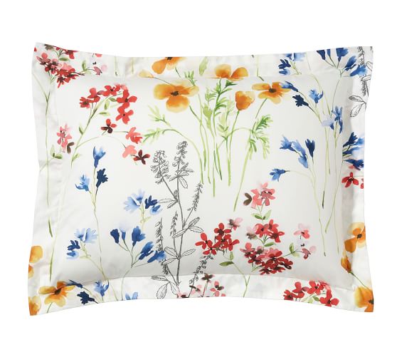 Details about   Pottery Barn Maggie Floral Euro Sham Blue Orang Green Yellow flowers retro 