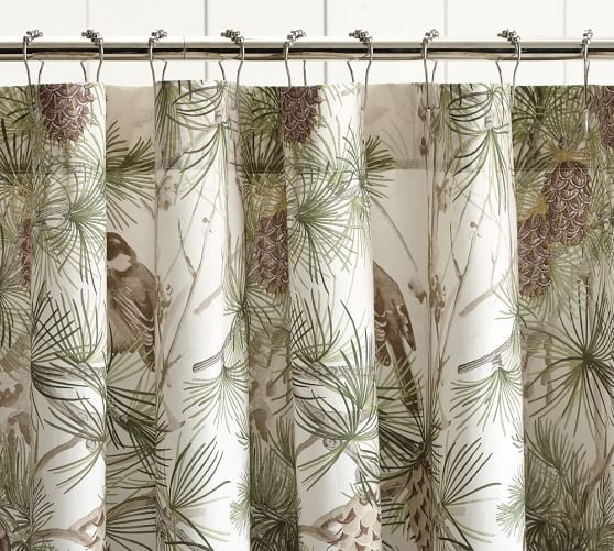 Snow Pine Bird Cotton Shower Curtain, Pottery Barn Shower Curtains Birds