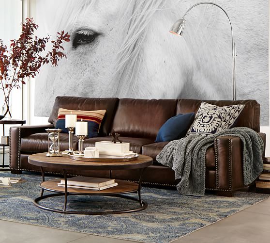 Turner Square Arm Leather Sofa With, Leather Couch And Coffee Table