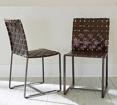 Thomas Leather Strap Side Chair, Woven Leather Strap Dining Chair