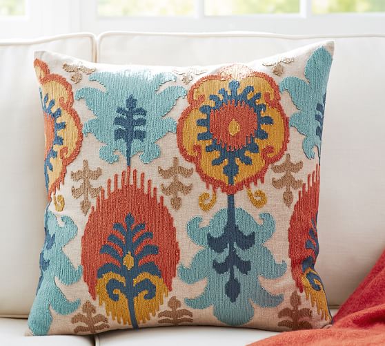 Pottery Barn Inna Ikat  Embroidered 24” Pillow Cover Gorgeous! 