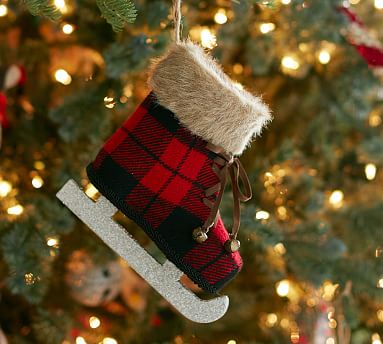 Vintage Inspired galvanized metal Ice Skates & Holly Christmas Tree Ornament 