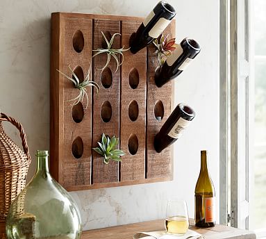 Wall Mounted Wine Rack Bottle & Glass Iron Holder Cork Storage 16" x 8" Black 