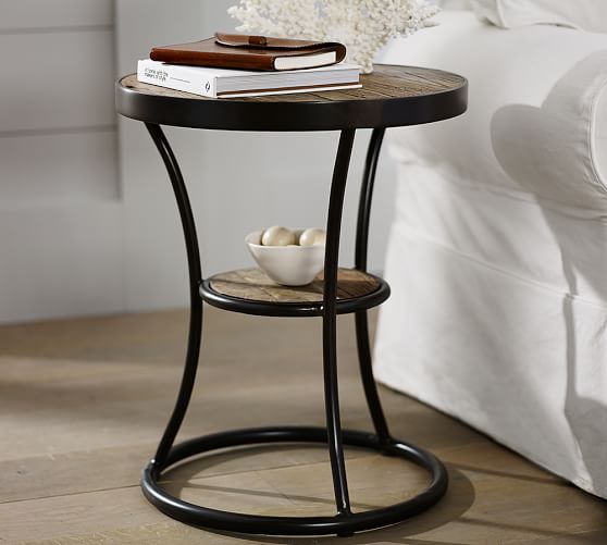 Bartlett 20 Round Reclaimed Wood End, Round Wooden And Metal Side Table