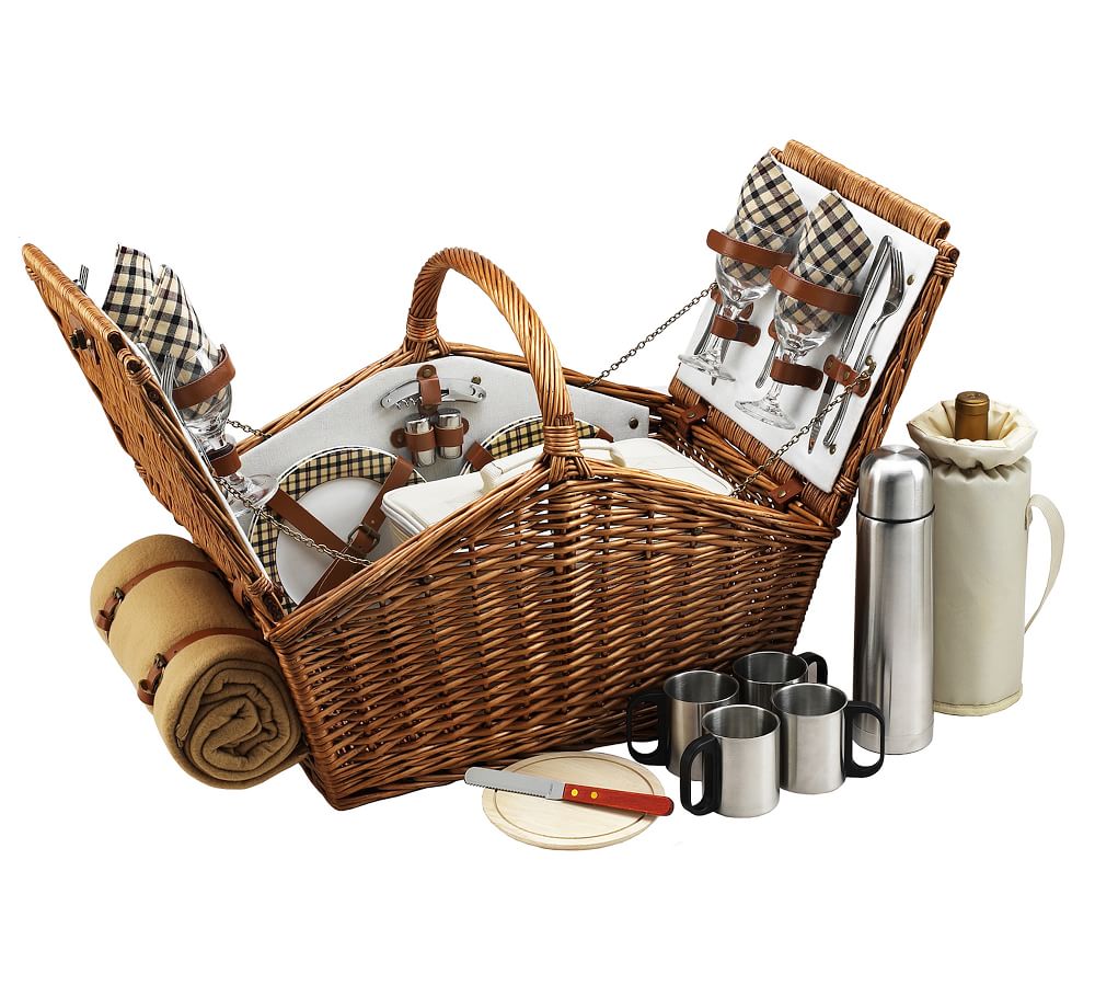 Winslow Woven Willow Picnic Basket Set for 4 Pottery Barn
