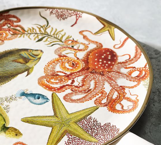 Pottery Barn Under the Sea Coral Marine Melamine Outdoor Platter-BBQ-New 