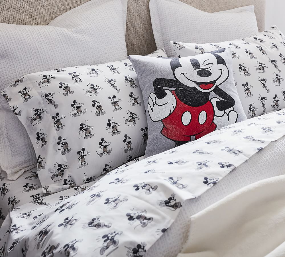 Pottery Barn Kids Mickey Mouse Christmas Holiday QUEEN Cotton Flannel Sheet Set 