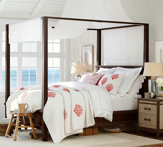 NWT Pottery Barn Coral Embroidered Full Queen Quilt 2 Std Shams BEACH HOUSE $358 