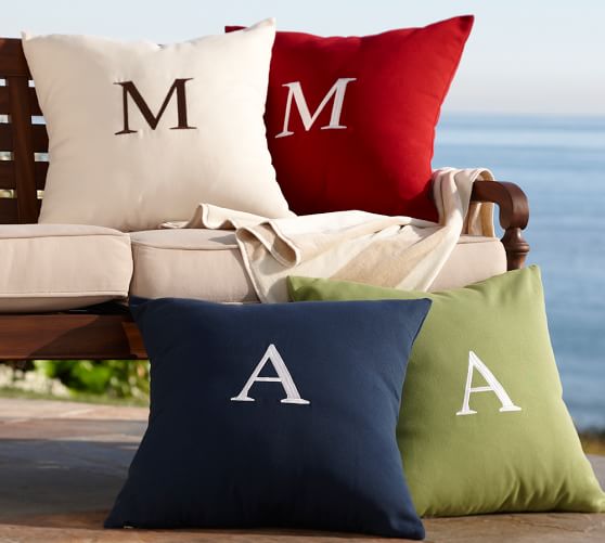 Initials Pillow Three Letter Monogram Pillow Cover Fishtail Monogram Pillow Cover Sunbrella Indoor Outdoor Pillow