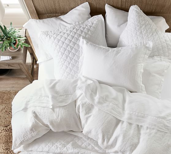 WHITE POTTERY BARN Belgian Flax Linen QUEEN Sheets 4 pc Set NEW 