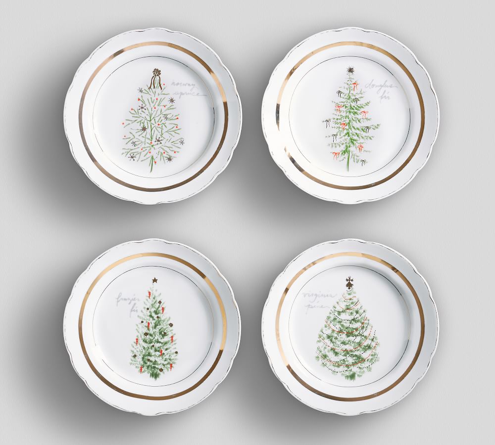 Details about   Pottery Barn Nostalgic Tree Christmas Set of 4 Salad Plates Appetizer Winter 