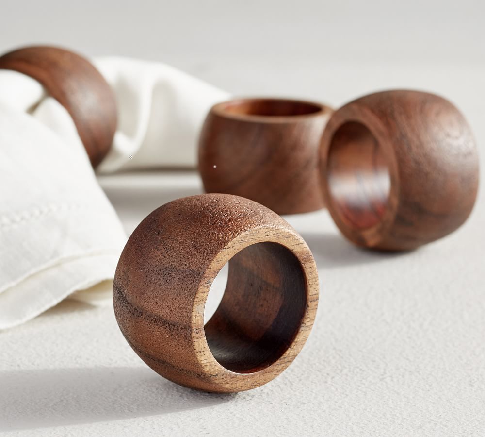 9 WOOD Napkin rings  vintage carved tableware