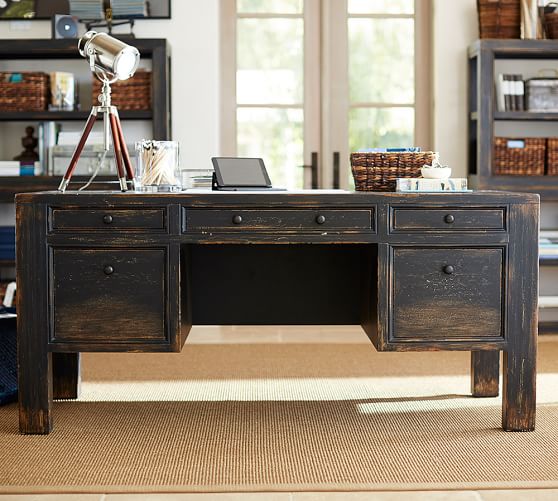 Dawson Desk Office Pottery Barn, Wooden Office Desks With Drawers