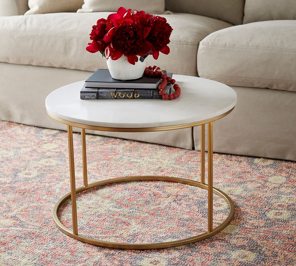 Delaney 25" Round Marble Coffee Table Pottery Barn