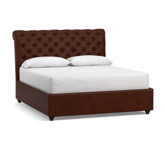Chesterfield Leather Bed Upholstered, Leather Bed Frame Without Headboard