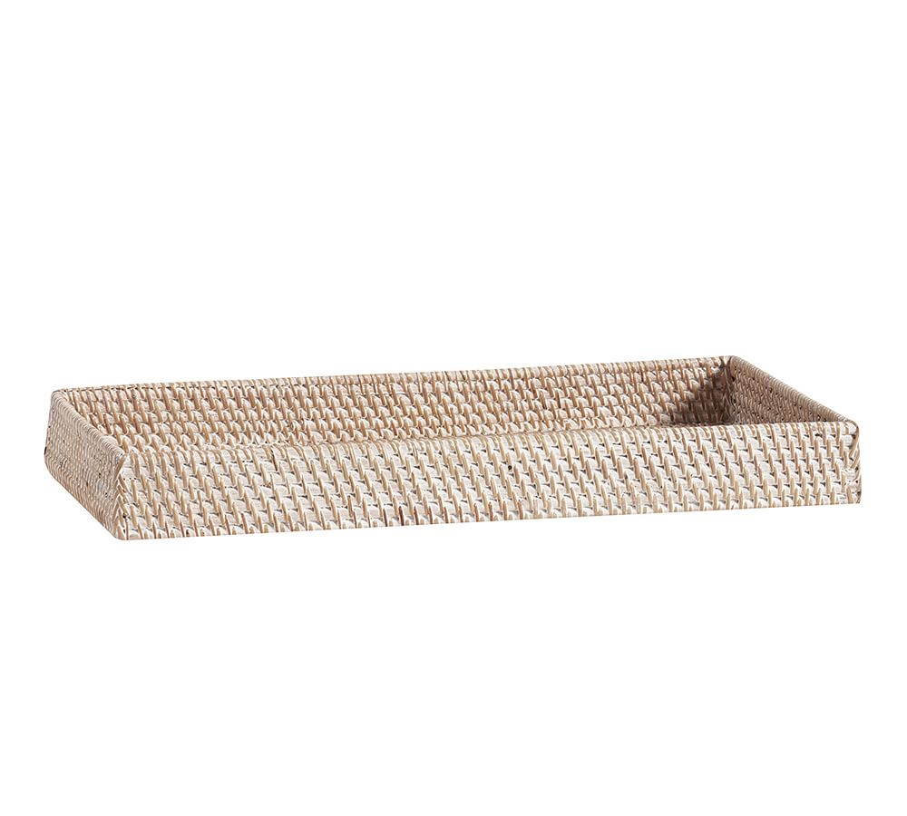 White Wash Tava Handwoven Rattan Rectangular Tray Pottery Barn