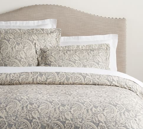 Gray Alessandra Scroll Organic Percale Patterned Duvet Cover & Sham ...