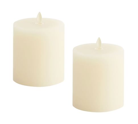 POTTERY BARN ACCENTS FLAMELESS WAX CANDLE PILLAR 4 X 8 IVORY NEW 