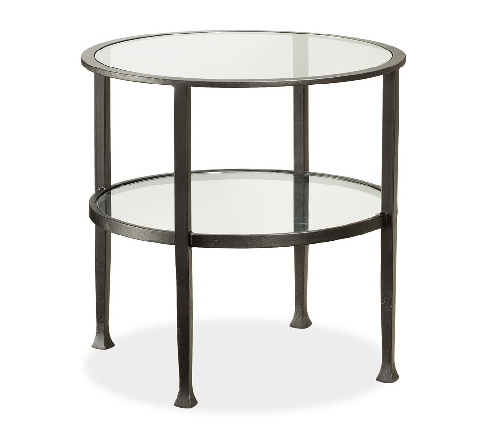Tanner Metal & Glass Round End Table, Blackened Bronze Pottery Barn