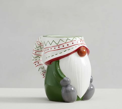 Christmas/Holiday NIB Figural Earthenware GNOME Mug by Pottery Barn 12 oz