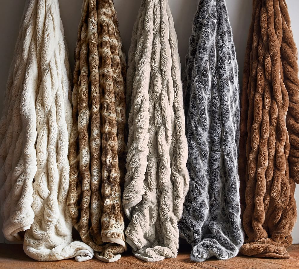 Faux Fur Ruched Throw Blankets Pottery Barn