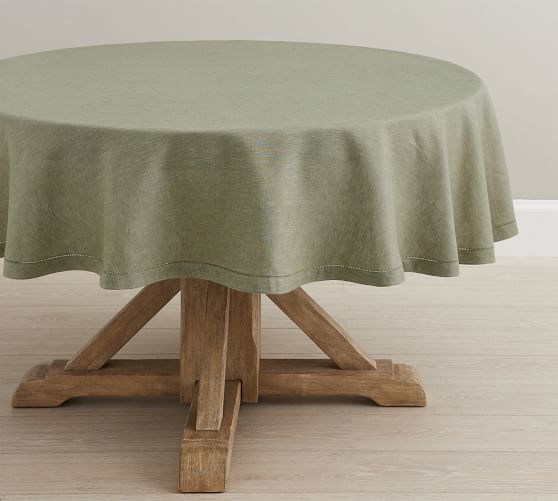 Belgian Linen Round Tablecloth, White Linen Tablecloth For Round Table