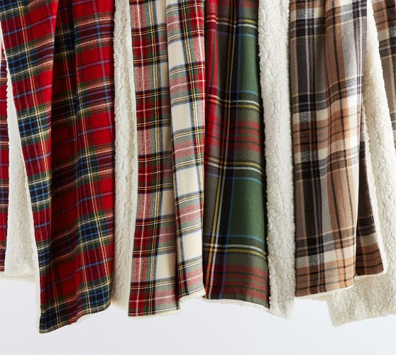 Plaid with Sherpa Back Throws