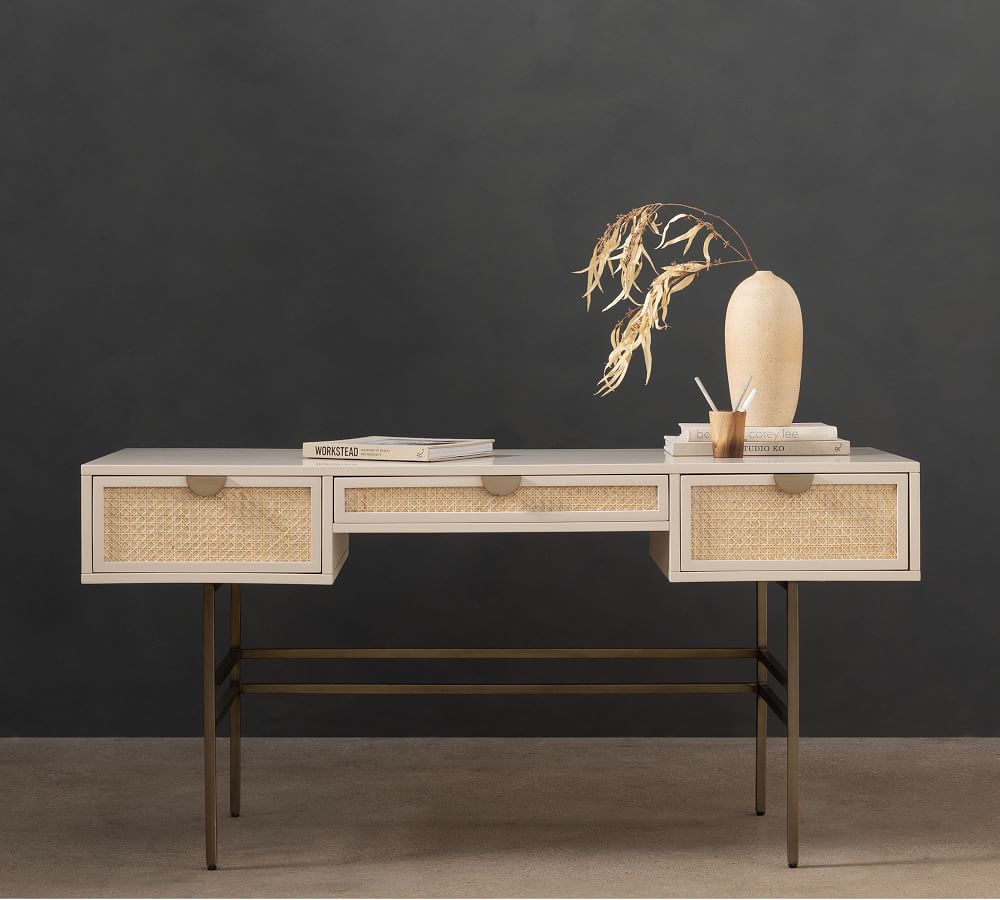 Beltan 62" Cane Writing Desk With Drawers Pottery Barn