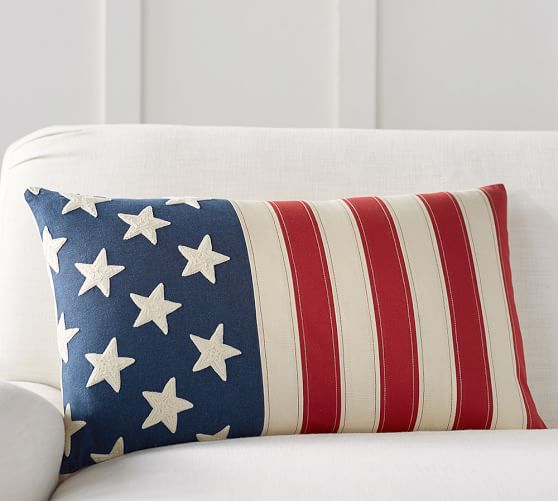 Flag Embroidered Lumbar Decorative, Pottery Barn Outdoor Pillow Covers
