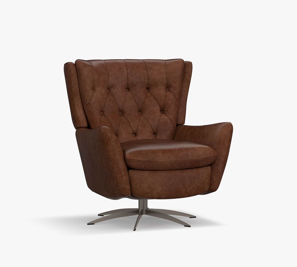 Wells Tufted Leather Swivel Recliner Pottery Barn