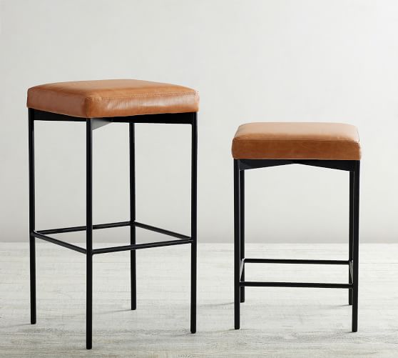 Maison Leather Backless Bar Counter, Gray Backless Counter Stools