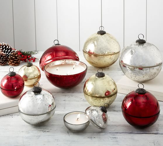 Mercury Glass Ornament Scented Candles - Snow Currant