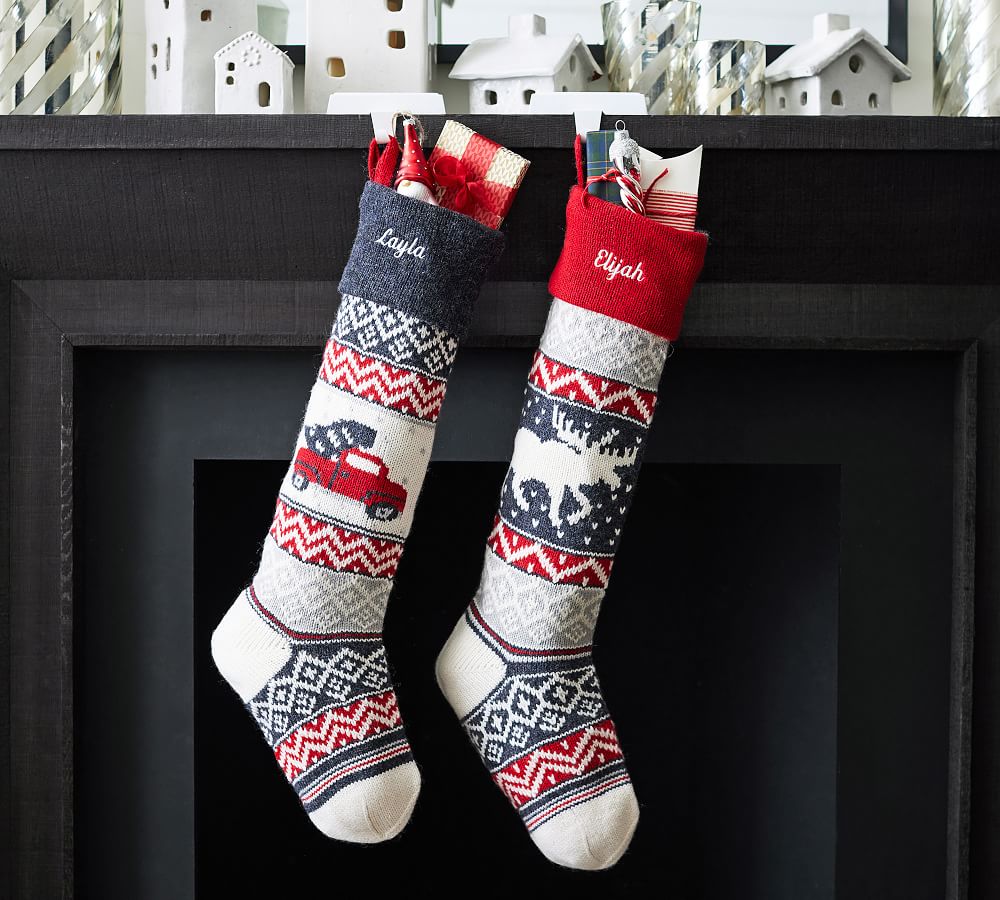 POTTERY BARN KIDS ~ FAIR ISLE SNOWFLAKE STOCKING ~ RED ~ 2 AVAILABLE 