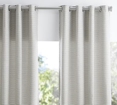 Pottery Barn Gray Awning Stripe Sheer 50" x 108” Curtains Window Panels Set/2 