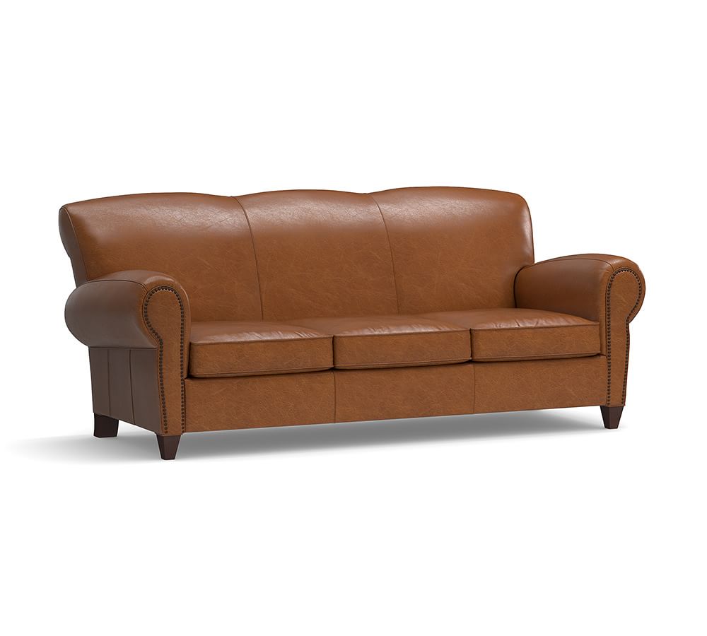 Manhattan Leather Sleeper Sofa with Nailheads Pottery Barn