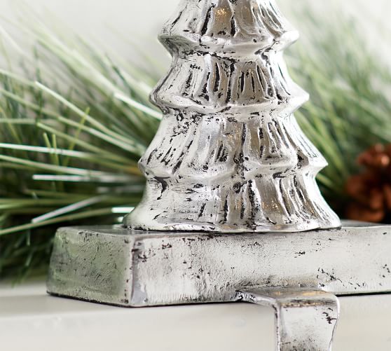 POTTERY BARN ~ MIRROR STOCKING HOLDER ~ ANTIQUE SILVER FINISH ~ CHRISTMAS 