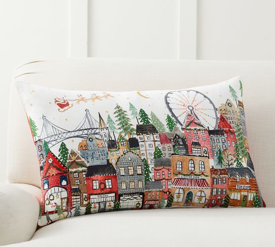 NEW POTTERY BARN Happy Holidays Lumbar Pillow 100% Wool 7" x 16" Christmas NWT
