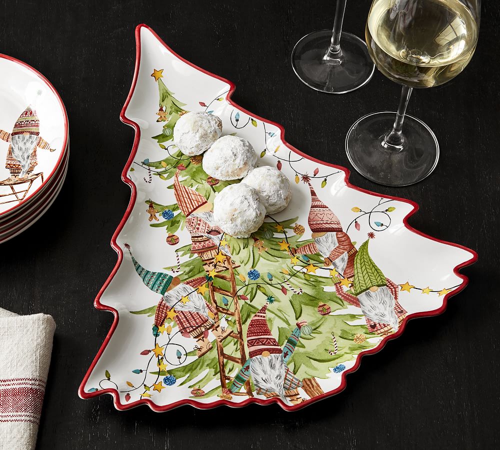Pottery Barn Gnome Shaped Christmas Bowl Serving Dish New Ceramic Dessert New