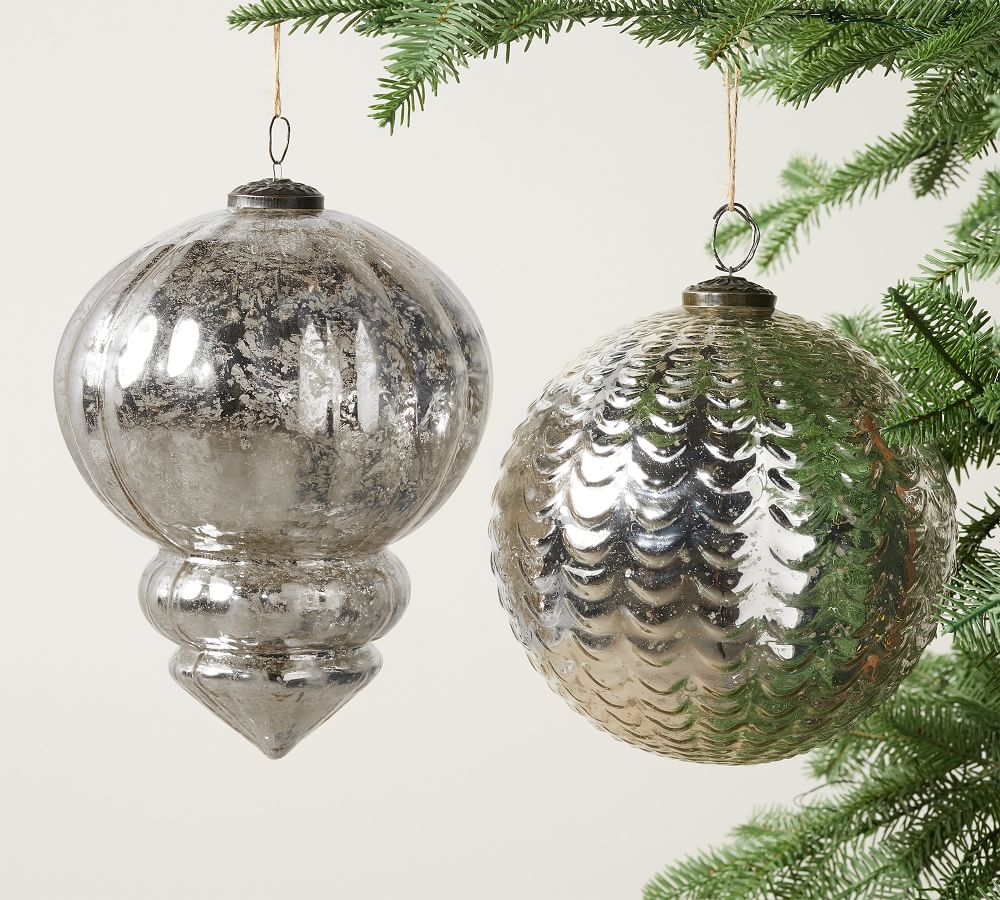 Blue and Pink Glass Ornaments with Silver Metallic