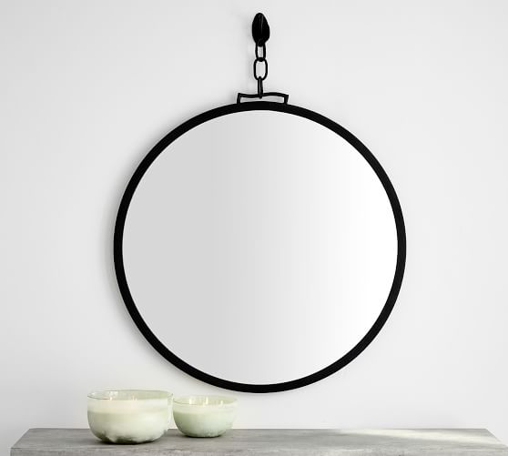 Vista 36 Round Wall Mirror With Chain, 36 Round Mirror Black Metal Frame