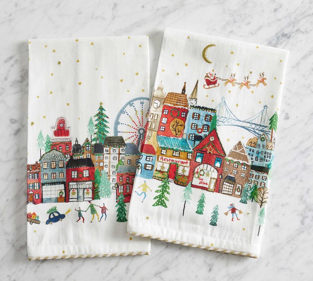 Holiday Embroidered Pottery Barn Winter Wonderland Guest Towels Set of 3 
