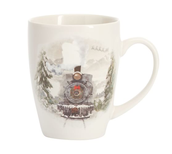 Pottery Barn NOSTALGIC CHRISTMAS TREE Mugs Cup Christmas Holiday SET 4 New! 