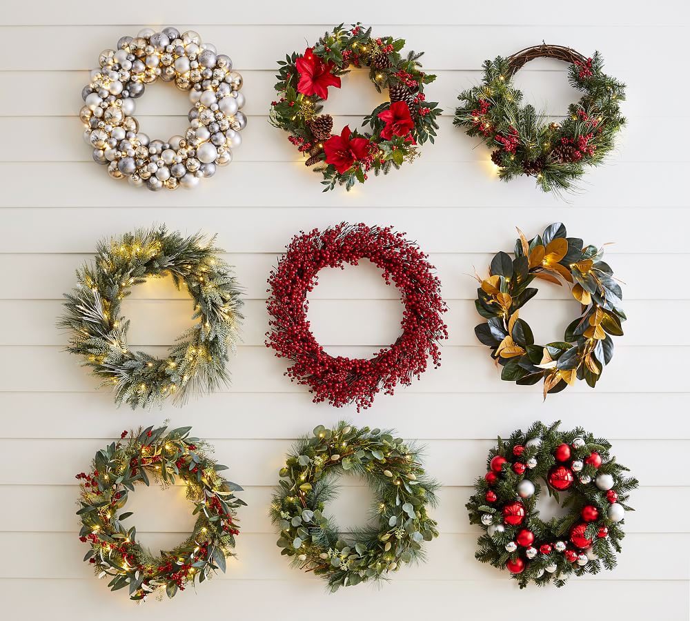 Ornament & Pine Wreath & Garland Red & Silver Pottery Barn