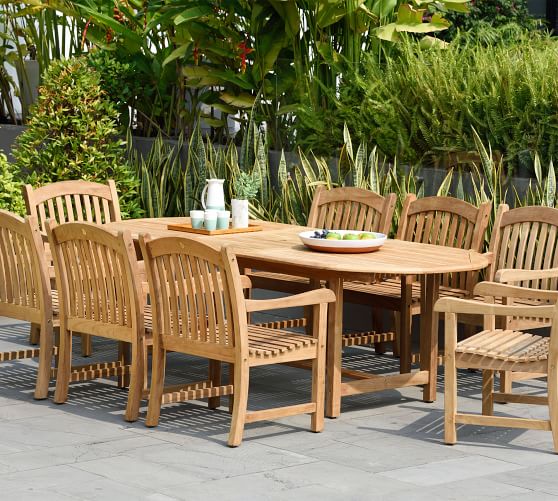Nassau Oval Teak Outdoor Dining Table, Teak Outdoor Dining Table Set