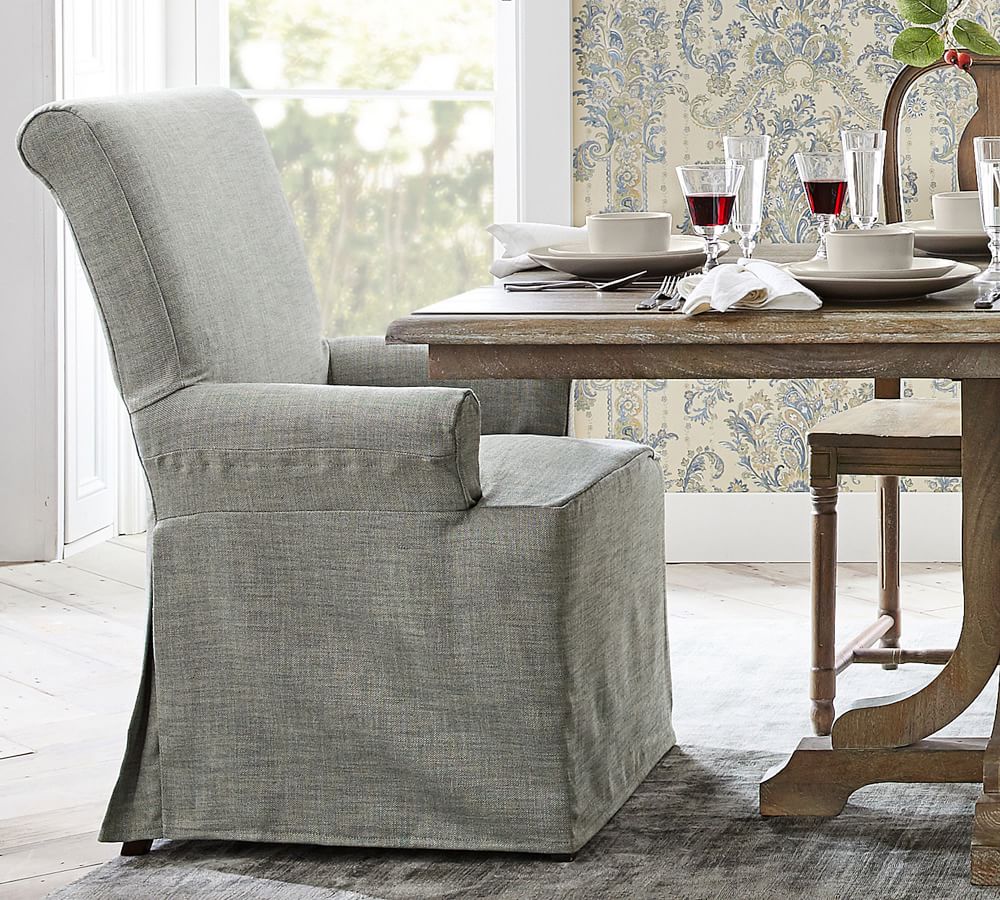 slipcovered dining armchair