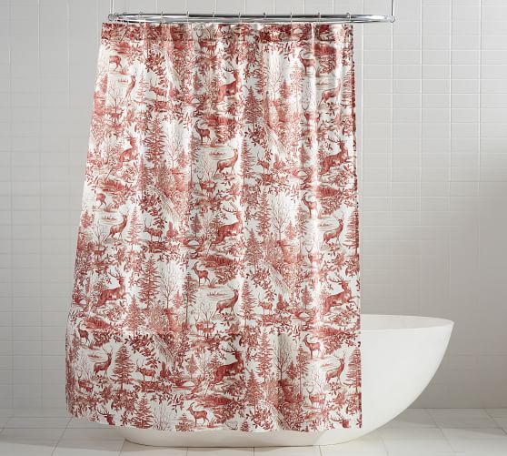 Alpine Toile Organic Shower Curtain, French Toile Fabric Shower Curtain